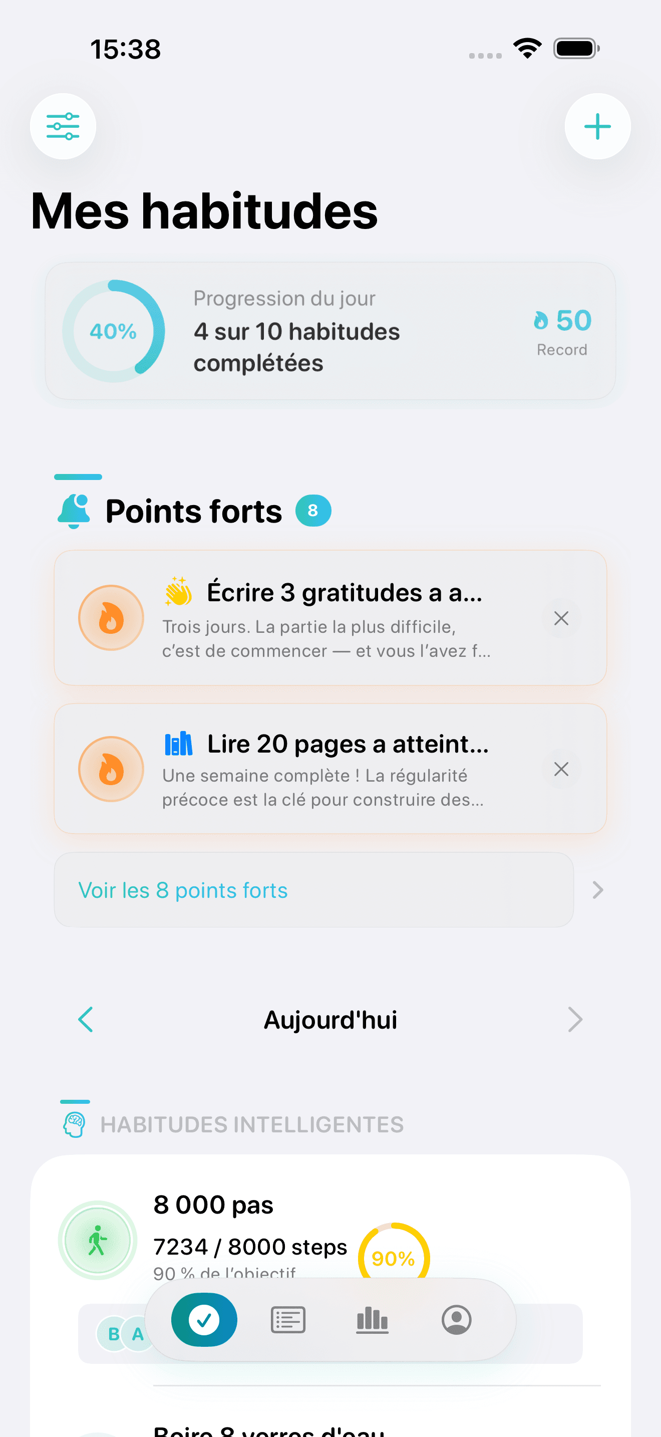 Vestig home with today's progress rings and smart habits
