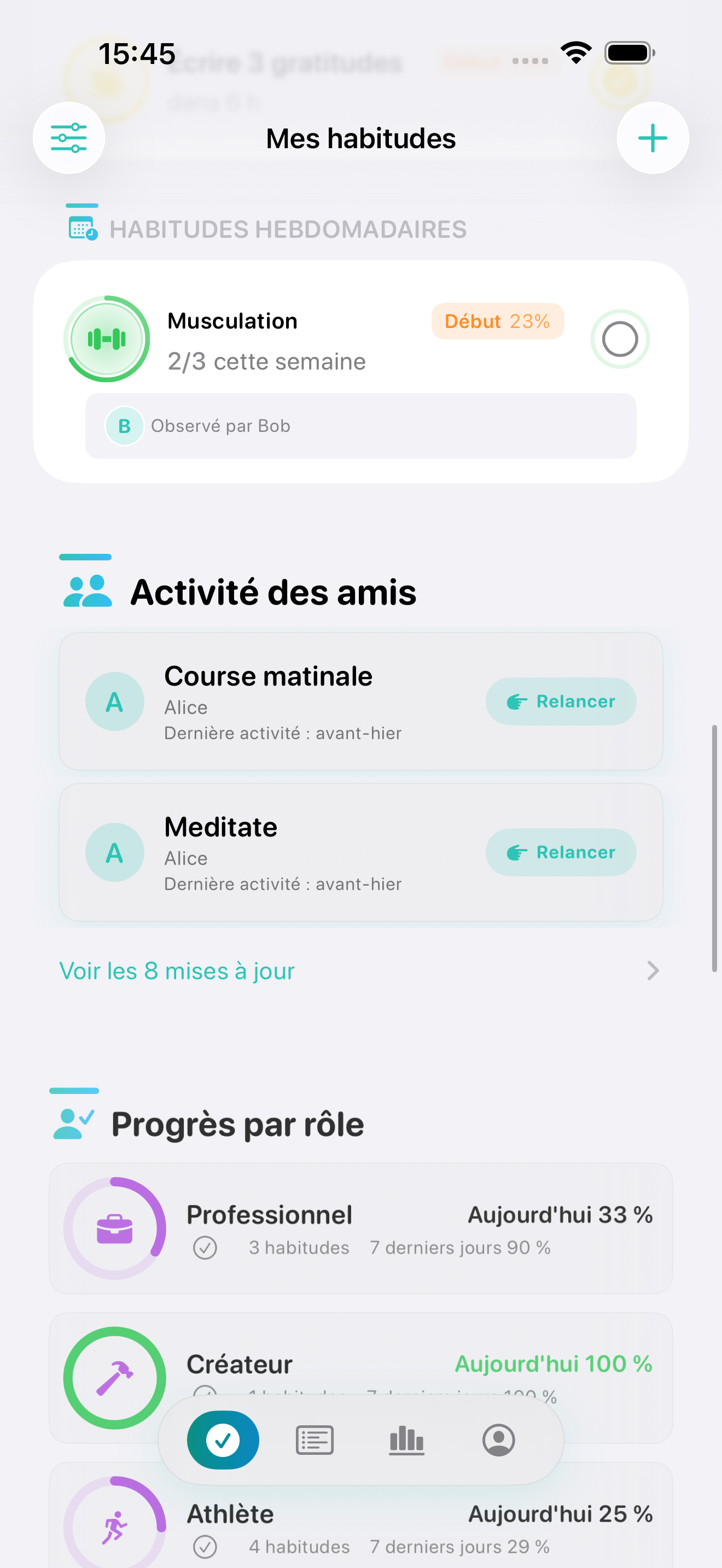 Amis aujourd'hui dans Vestig avec habitudes partagées